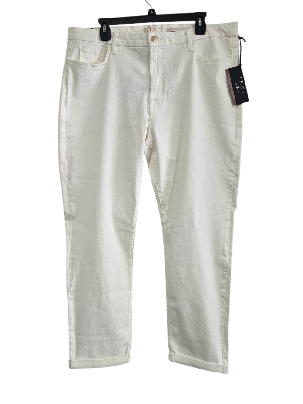 Jen 7 Straight Crop And Roll Off White Ivory Stretchy Jeans 18 New FLAW